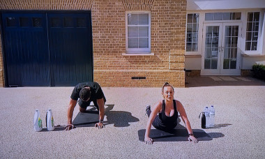 26.4.2020Former footballer and towie star Rio and Kate Ferdinand stream live fitness workout from thier home on you tube during the corona virus lockdownPeople in picture Rio Ferdinand,Kate Ferdinand