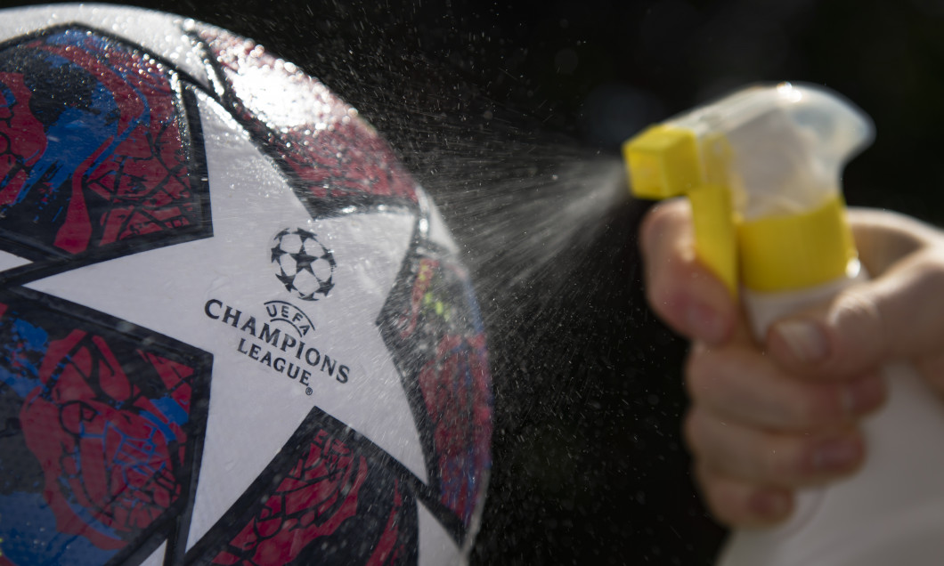 The Official UEFA Champions League Ball Sprayed With Disinfectant