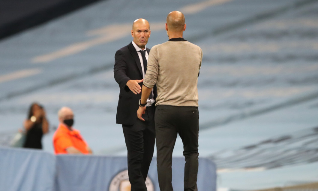 Pep Guardiola și Zinedine Zidane, după meciul direct din Champions League / Foto: Getty Images