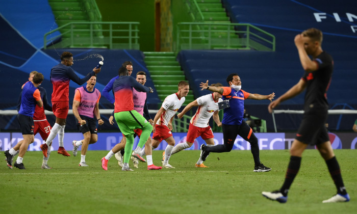 Fotbaliștii de la Leipzig, după succesul cu Atletico Madrid / Foto: Getty Images