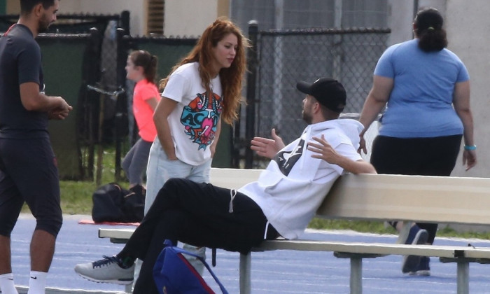 *EXCLUSIVE* Shakira and Gerard Pique cheer on their kids Sasha and Milan at their Friday soccer practice