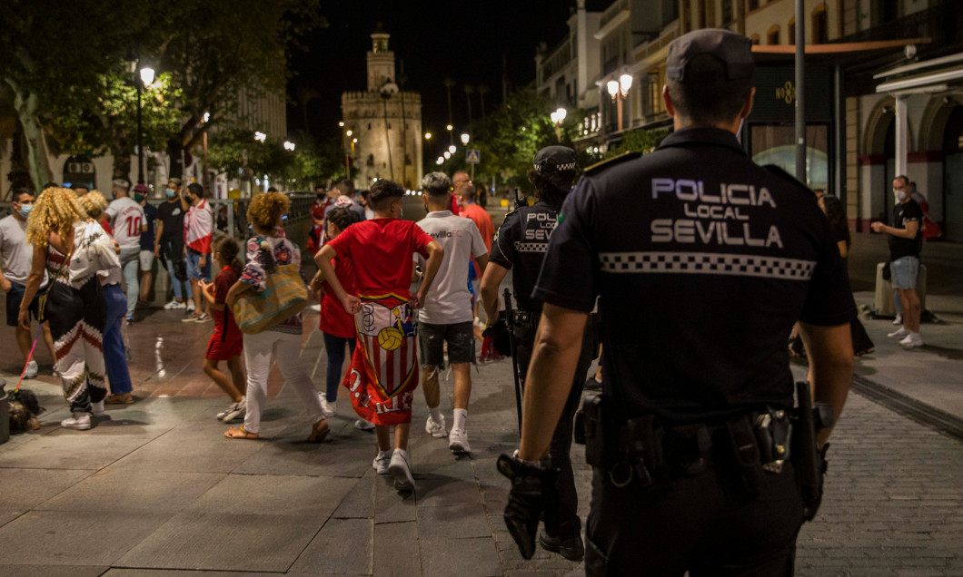 Police device and atmosphere after Sevilla FC win the final of the Europa League