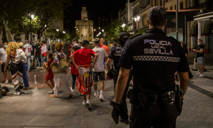 Police device and atmosphere after Sevilla FC win the final of the Europa League