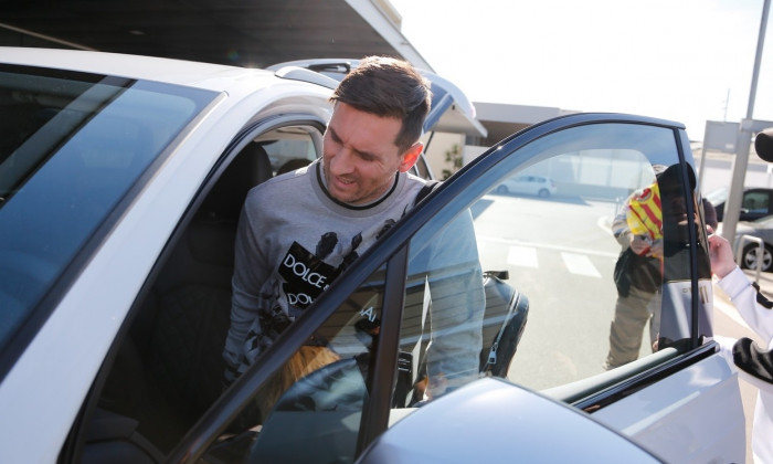 *EXCLUSIVE* Lionel Messi arrives at Barcelona airport after playing for Argentina against Venezuela