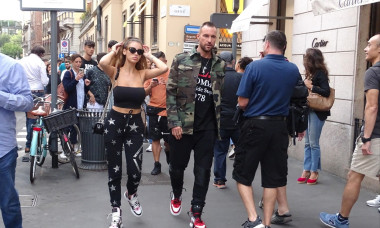 German fashion designer Philipp Plein strolling in the downtown streets with his partner, the Romanian model Andreea Sasu in Milano.