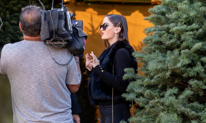 Maluma's Girlfriend Natalia Barulich seen shopping for Christmas tree's in Los Angeles, CA