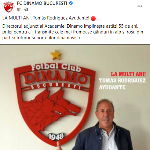 Ce gafă! Dinamoviștii au vrut să-i ureze la mulți ani unui director spaniol, dar au greșit numele. Ce a ieșit