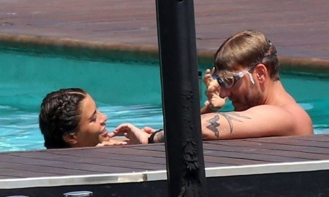 *EXCLUSIVE* Danish professional footballer Nicklas Bendtner and his girlfriend Philine Roepstorff have some fun in the sun as they enjoy a break in Tremezzo, Italy.