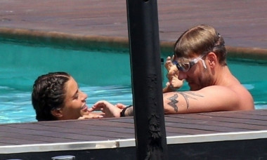 *EXCLUSIVE* Danish professional footballer Nicklas Bendtner and his girlfriend Philine Roepstorff have some fun in the sun as they enjoy a break in Tremezzo, Italy.