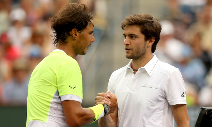 Rafael Nadal și Gilles Simon, după un meci la Indian Wells / Foto: Getty Images