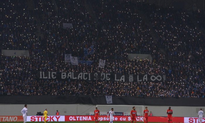 Banner afișat de suporterii Craiovei pe 21 octombrie 2018, la meciul cu FCSB, disputat chiar în ziua decesului lui Ilie Balaci / Foto: Sport Pictures