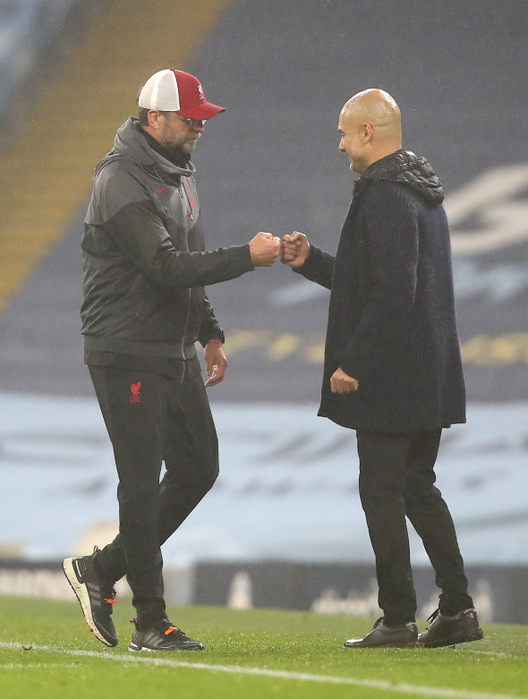 Pep Guardiola și Jurgen Klopp, după City - Liverpool 1-1 / Foto: Getty Images