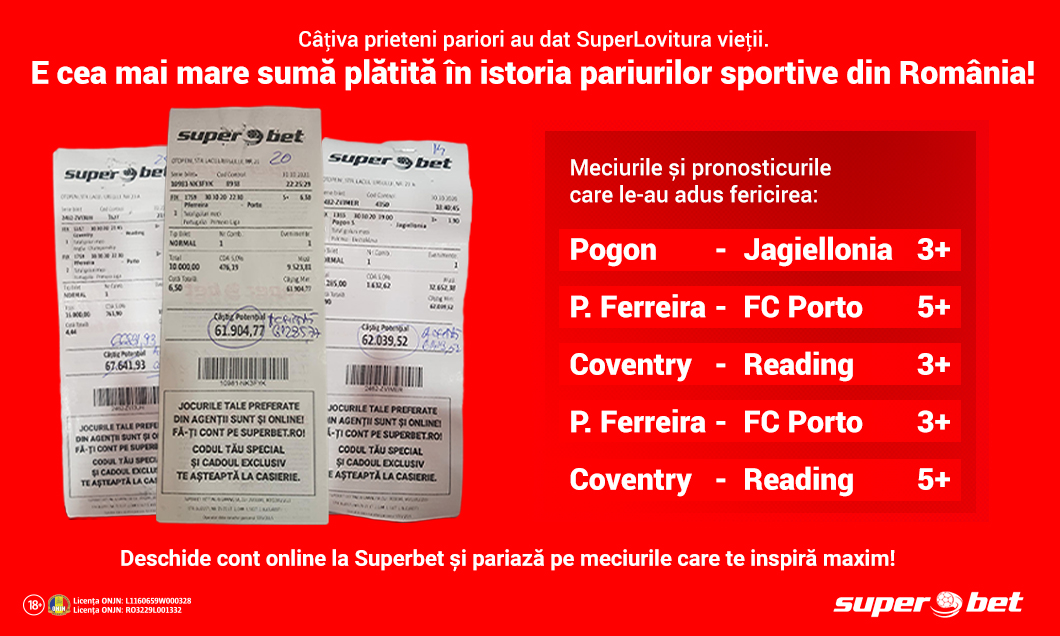 (P) Primii SuperMilionari în Euro din pariuri sportive! Câțiva prieteni au pariat pe goluri (3+ și 5+) și câștigurile cumulate pe 109 bilete le-au adus în conturi +1.200.000 Euro!