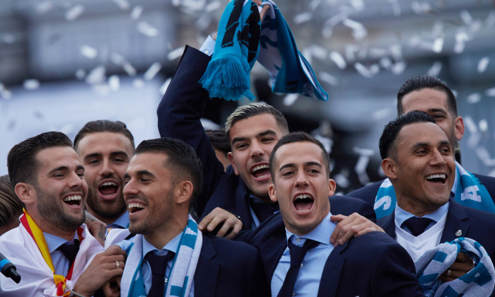 Real Madrid Celebrate After Victory In The Champions League Final Against Liverpool