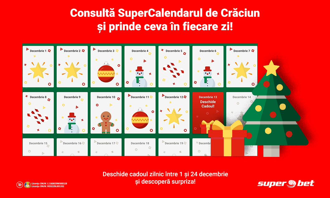 (P) Superbet te răsfață zilnic! Consultă calendarul și deschide sacul lui Moș Crăciun în fiecare dimineață, ca să vezi ce ai primit!