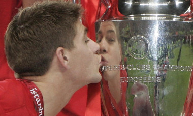 Ac Milan V Liverpool (3-3 A.e.t. - Liverpool Won 3-2 On Pens) European Champions League Final May 25 2005 At The Ataturk Olympic Stadium Istanbul Turkey. Liverpool's Steven Gerrard Kisses The Cup.