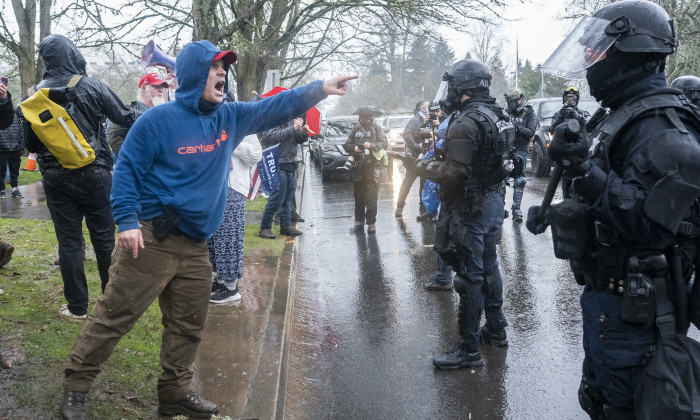 Pro-Trump Protesters Gather At Oregon State Capitol On Day Of Electoral College Ratification