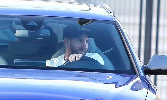 *EXCLUSIVE* The Barcelona FC Argentinian striker Lionel Messi driving his car to start training for the upcoming Primera League game against Getafe