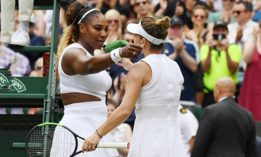 London, UK. 13th July, 2019. The Championships Wimbledon 201913072019 Simona Halep is congratulated by Serena Williams after she wins Ladies Singles FinalPhoto Roger Parker International Sports Fotos Ltd/Alamy Live News