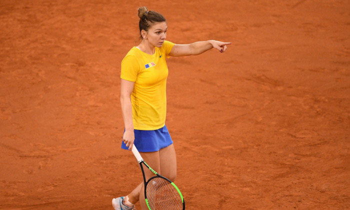 Simona Halep, în meciul Franța - România, din semifinalele FED Cup / Foto: Profimedia