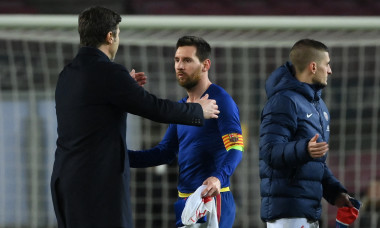 Mauricio Pochettino și Lionel Messi, după Barcelona - PSG 1-4 / Foto: Profimedia