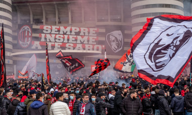 The ultra Milan fans fill the square in front of the historic south curve on the occasion of the championship derby