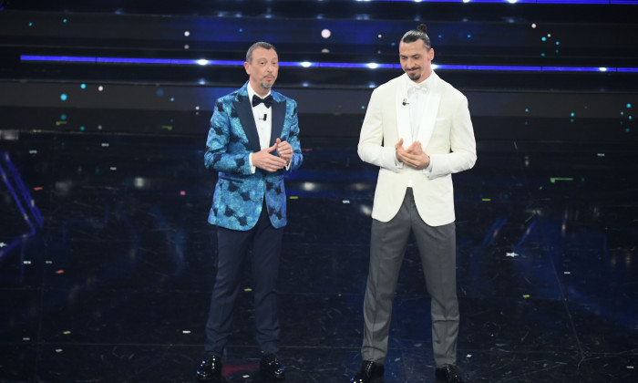 Zlatan Ibrahimovic și Amadeus, la Sanremo / Foto: Profimedia