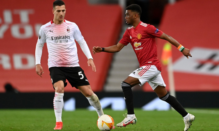 Amad Diallo și Diogo Dalot, în meciul Manchester United - AC Milan din Europa League / Foto: Getty Images