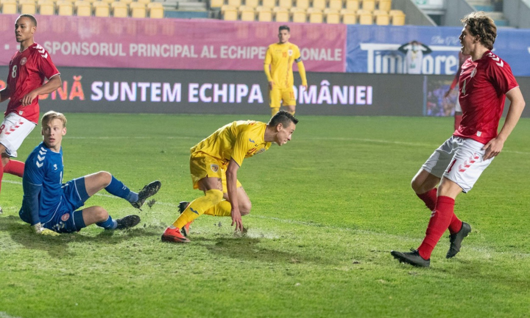 Ploiesti, Romania. 17th Nov, 2020. Ionut Costache #20 of Romania after scoring the qualification goal during the European Under-21 Championship 2021 Qualifying Round match between the national teams of Romania and Denmark at "Ilie Oana" Stadium in Ploiest