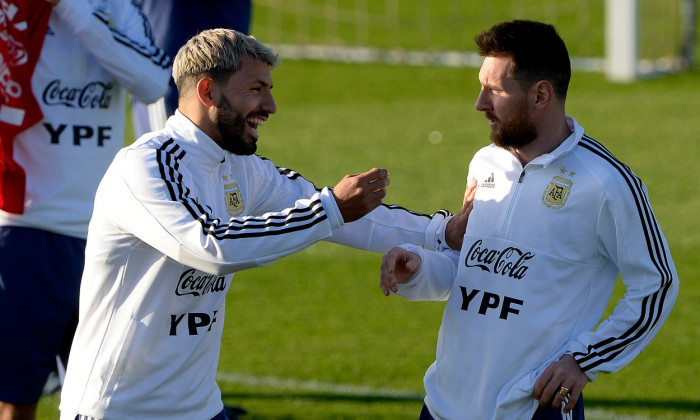 Messi and Aguero trainning Argentine soccer team in Palma de Mallorca