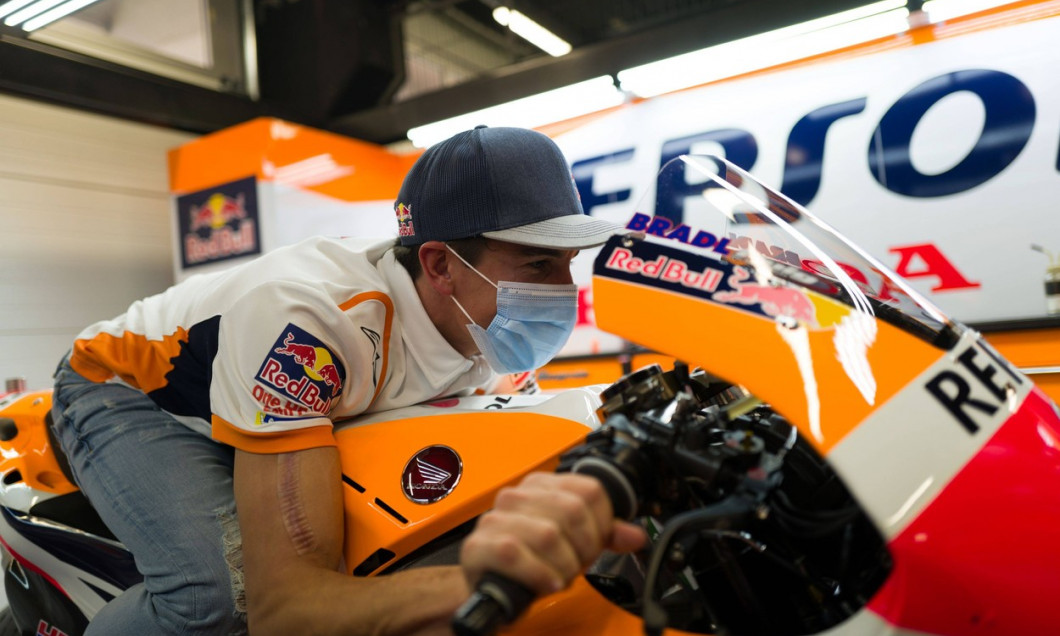 Spain: Marc Marquez visited his team box at Montmelo circuit