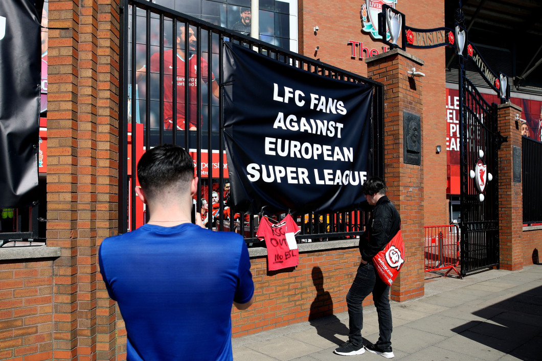 Fan Protests against the new European Super League Format, Anfield, Liverpool, UK - 19 Apr 2021