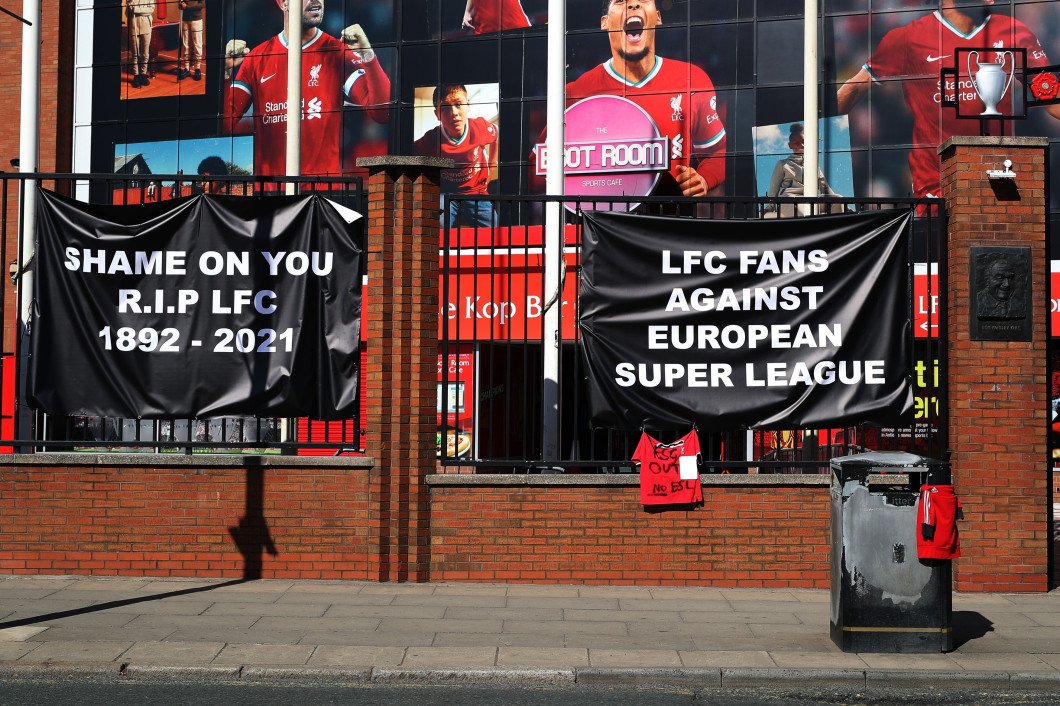 Fan Protests against the new European Super League Format, Anfield, Liverpool, UK - 19 Apr 2021