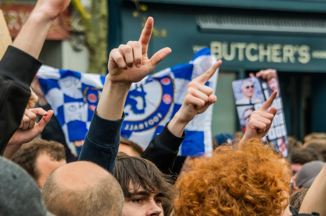 Chelsea fans gather outside the Football Club to protest them joining the planned European Super League., Stamford Bridge, London, UK - 20 Apr 2021