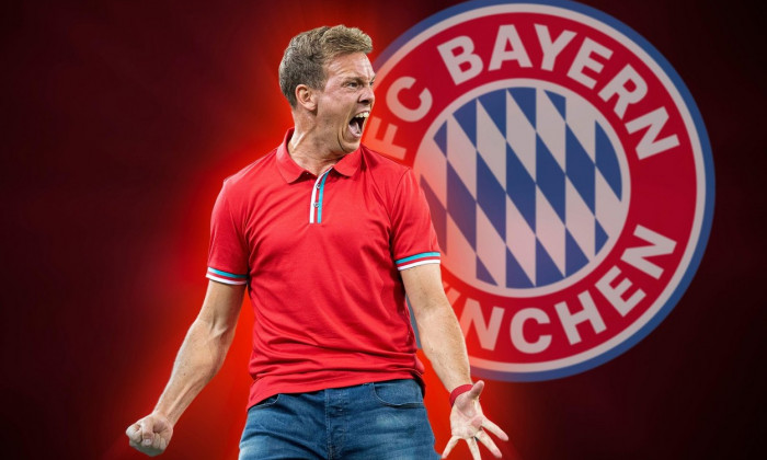 PHOTOMONTAGE: Julian NAGELSMANN moves to FC Bayern Munich! Archive photo; jubilation coach Julian NAGELSMANN (L) Soccer 1st Bundesliga, 3rd matchday, Borussia Monchengladbach (MG) - RB Leipzig (L)) 1: 3, on 08/30/2019 in Borussia Monchengladbach / Germany