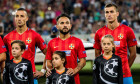 Marko Momcilovic, Junior Morais și Ionuț Larie, înainte de meciul FCSB - Sporting Lisabona din play-off-ul Champions League / Foto: Profimedia