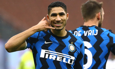 Achraf Hakimi, după un gol marcat în meciul Inter - Spezia din Serie A / Foto: Getty Images