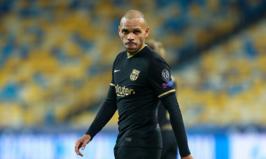 KYIV, UKRAINE - NOVEMBER 24: Martin Braithwaite of FC Barcelona during the UEFA Champions League match between Dinamo Kyiv and Barcelona at NSK Olimpi