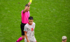 AMSTERDAM, NETHERLANDS - JUNE 21: Referee Istvan Kovacs, Tihomir Kostadinov of North Macedonia during the UEFA Euro 2020 Championship Group C match between North Macedonia National Team and Netherlands National Team at the Johan Cruijff ArenA on June 21,