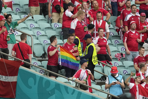 Un steag LGBT, ridicat de steward la meciul Cehia - Danemarca / Foto: Profimedia