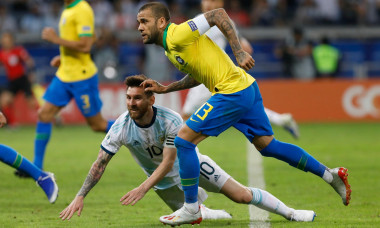 Belo Horizonte, Brazil. 02nd July, 2019. Lionel Messi and Dani Alves during a match between Brazil and Argentina, valid for the semifinal of Copa America 2019, held this Tuesday (02) at the Governador Magalhes Pinto Stadium, the Mineiro in Belo Horizonte,