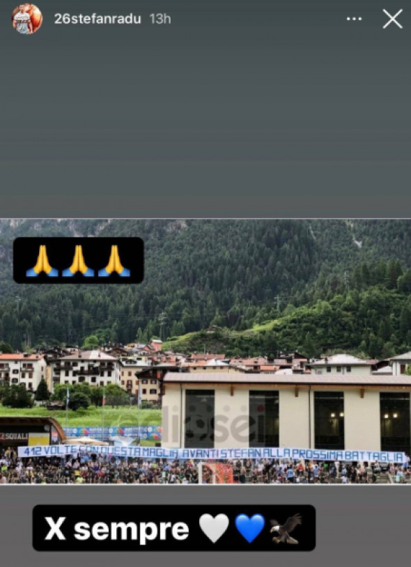 Banner-ul afișat de suporterii lui Lazio și răspunsul lui Ștefan Radu / Foto: Captură Instagram@26stefanradu