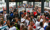 Wembley, London, UK. 12th July, 2021. The Wembley Park station is packed with people as they wait for the train to travel towards central London. 11/07/2021, Marcin Riehs/Pathos Credit: One Up Top Editorial Images/Alamy Live News