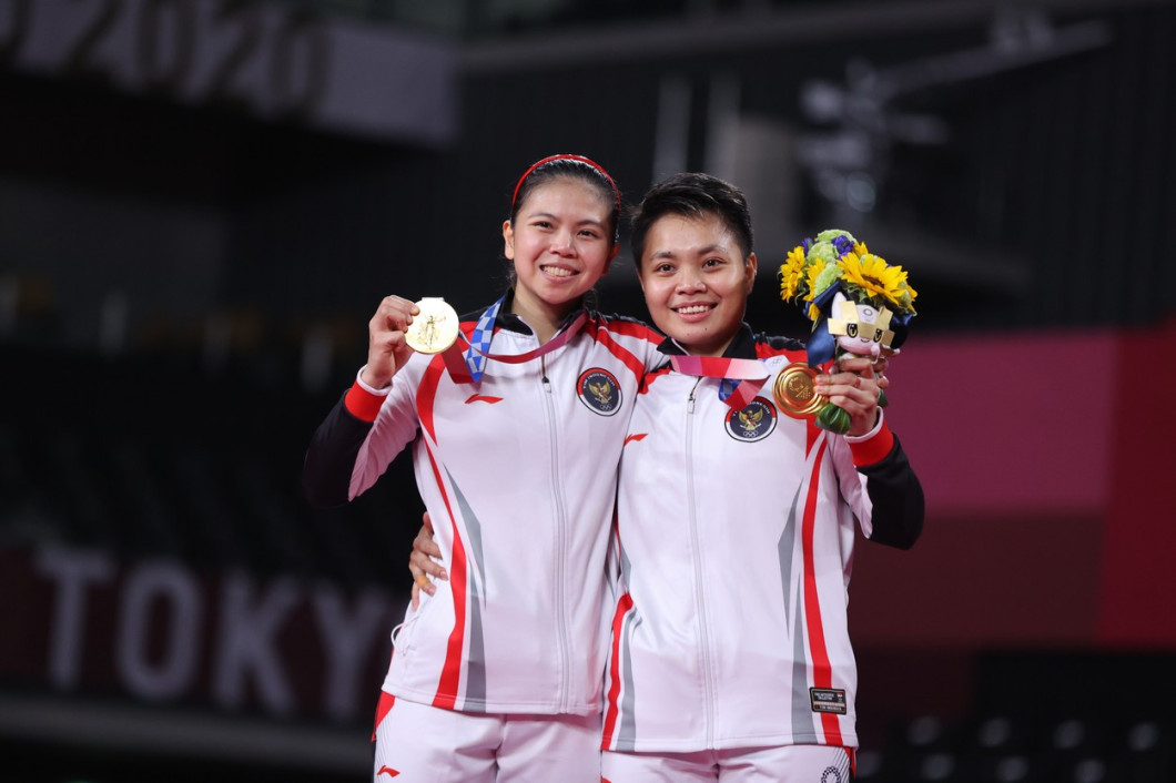 (TOKYO2020)JAPAN TOKYO OLY BADMINTON WOMEN'S DOUBLES AWARDING CEREMONY