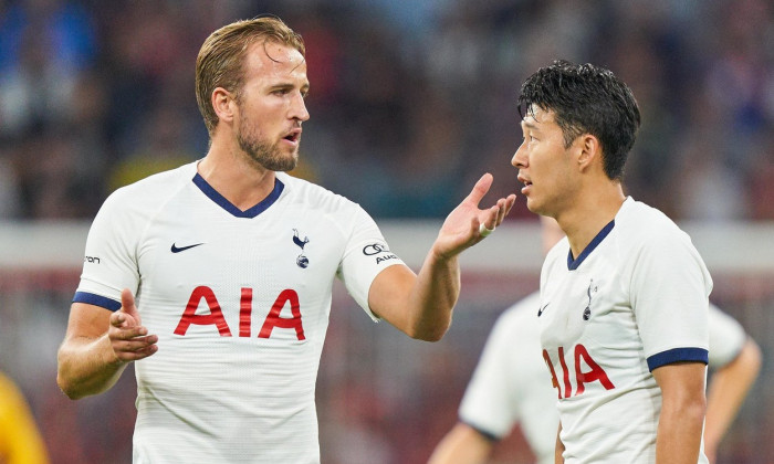 Munich, Germany. 31st July, 2019. Harry KANE, Hotspurs 10 Heung-Min SON, Hotspurs 7 talk, discuss, argue, entertain, action, give instructions, FC BAYERN MUNICH - TOTTENHAM HOTSPUR 7-8 a.P. Final Football AUDI CUP 2019, A l l i a n z A r e n a Munich, Jul