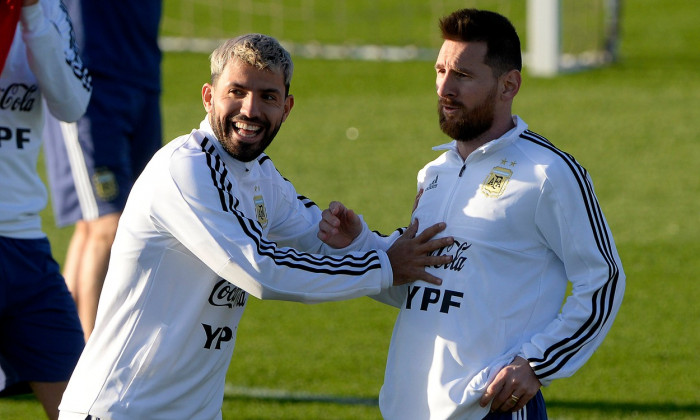 Messi and Aguero trainning Argentine soccer team in Palma de Mallorca