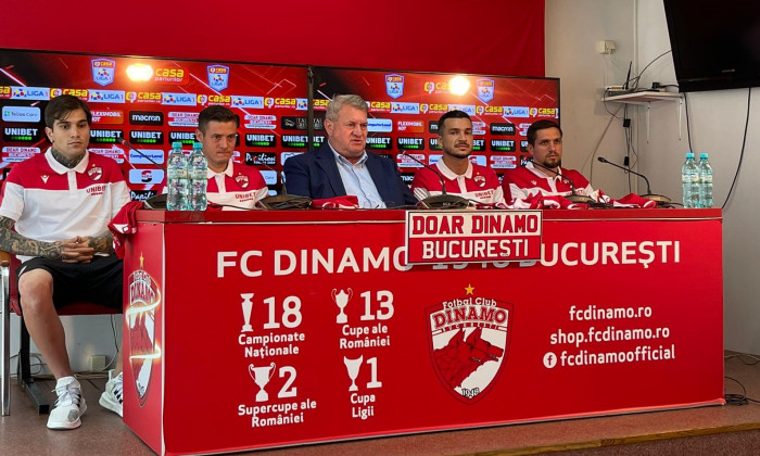 Dinamo i-a prezentat pe Constantin Nica, Răzvan Popa, Gabriel Torje și Cosmin Matei / Foto: Captură Digi Sport