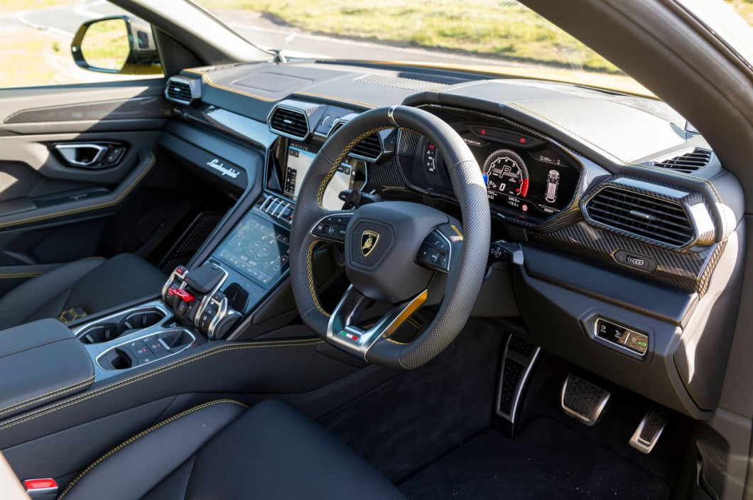Interior of a Lamborghini Urus SUV photographed in the evening sunshine at Llangynidr, Powys, Wales, UK.
Spec:
4 litre twin turbo V8 engine
0-62 mph 3