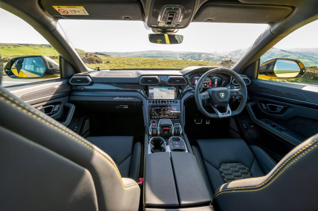 Interior of a Lamborghini Urus SUV photographed in the evening sunshine at Llangynidr, Powys, Wales, UK.
Spec:
4 litre twin turbo V8 engine
0-62 mph 3