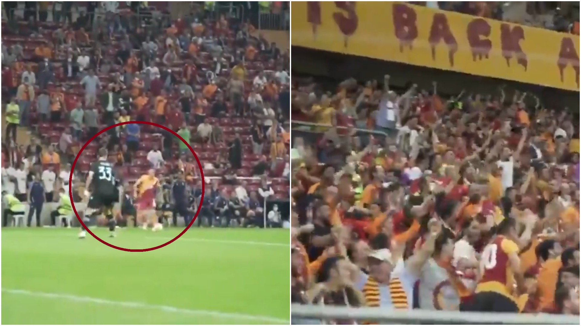 Momentul în care stadionul lui Galatasaray a erupt, după faza cu Olimpiu Moruțan în prim-plan